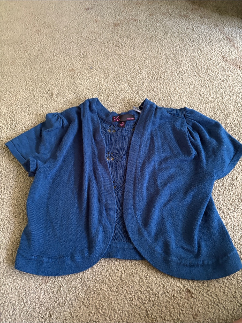 YMI Royal Blue Short Sleeve Open Knit Cardigan